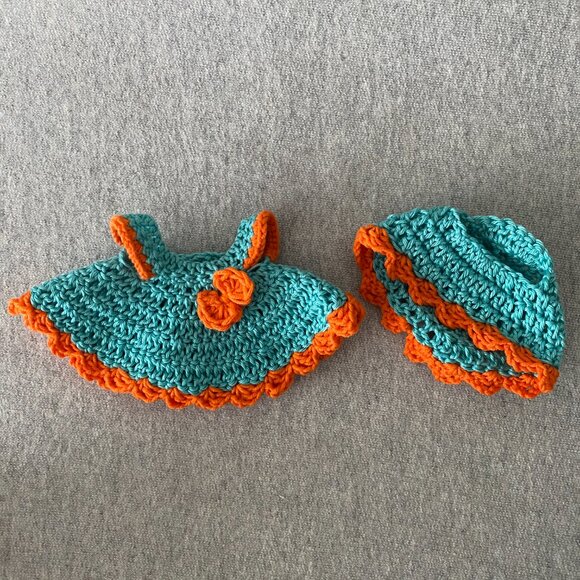 Handmade Crochet Blue Orange Outfit for 17cm Plush Doll 2-Piece Set - Picture 7 of 7